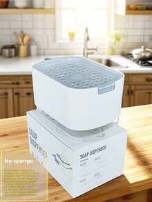 1pc 2-In-1 Soap Dispenser With Sponge Holder, Liquid Soap Pump Bottle, Bathroom Lotion Container, Bathroom Accessories Kitchen Items Kitchen Accessories Kitchen Kitchen Tools - White - View 15