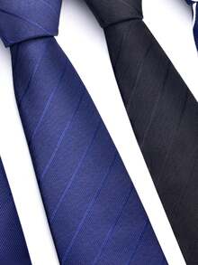1pc Blue & Black Formal Necktie, Slouchy Man Tie, Suitable For Weddings, Parties, Business Occasions