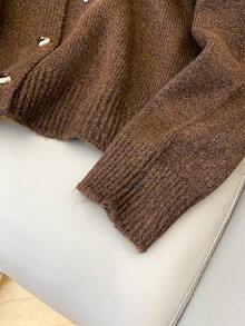 Cárdigan casual de mujer con mangas raglán y cordones, unicolor, para otoño/invierno - Café integral - Ver 8