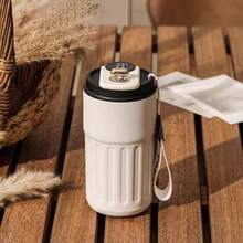 Stainless Steel Thermal Cup With Handle And Digital Temperature Gauge – 420ml - Black and White - View 1