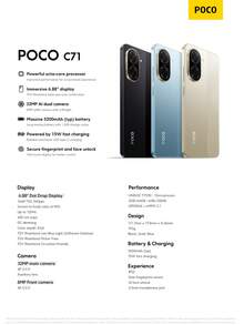 Xiaomi POCO C71 Smartphone 4GB+128GB Global Version UNISOC T7250 Processor 6.88" Dot Drop Display Up To 120Hz Refresh Rate 32MP Main Camera 5200mAh (Typ) Battery 15W Fast Charging Fingerprint And Face Unlock