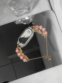 1 pieza Pulsera de mujer con piedra de ojo de gato apta para Xiaomi Mi Band 10/9, rastreador de fitness inteligente 8/7, Band 10/9/8/7, de moda y elegante para el verano - Collar de ojo de gato blanco - Ver 2