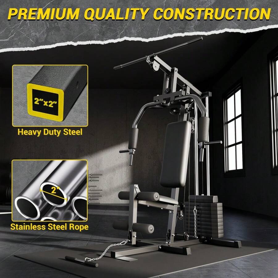 LIZHOUMIL Sistema de máquina de gimnasio doméstico con pila de pesas de 100 libras, máquina de pesas multifuncional, estación de entrenamiento de Body completo, equipo de ejercicio, todo en uno gimnasio doméstico con sistema de poleas para entrenamiento de fuerza - Negro - Ver 1