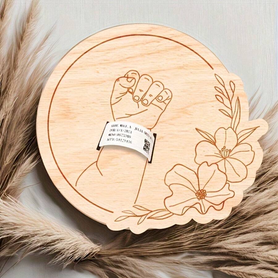 Hộp quà lưu niệm khắc tên cho vòng tay bệnh viện dành cho trẻ sơ sinh, quà tặng cá nhân hóa cho bé, làm từ sợi gỗ cắt laser, vòng đeo tay kỷ niệm cho bà bầu nhân Ngày của Mẹ và Ngày của Cha. - Nhiều màu - Xem 1