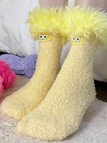 1 Pair Women's Autumn/Winter Christmas & Halloween Funny Colorful Plush Socks, Coral Fleece Warm Thick Cartoon House Socks, Cozy Socks