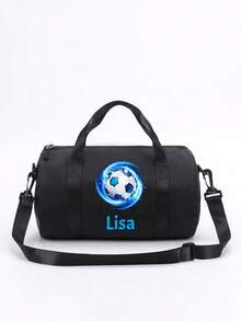 Customizable Back To School Mini Personalized Sports Bag, You Can Add Name, Text Or Pattern. It Features A Football Theme Design, Perfect For Various Sports And Daily Use, Such As Outings, Workouts, Travel, Shopping And Beach Activities. An Ideal Gift For Any Occasion, Especially Christmas! Personalized Customization Service Provided. - Black - View 11