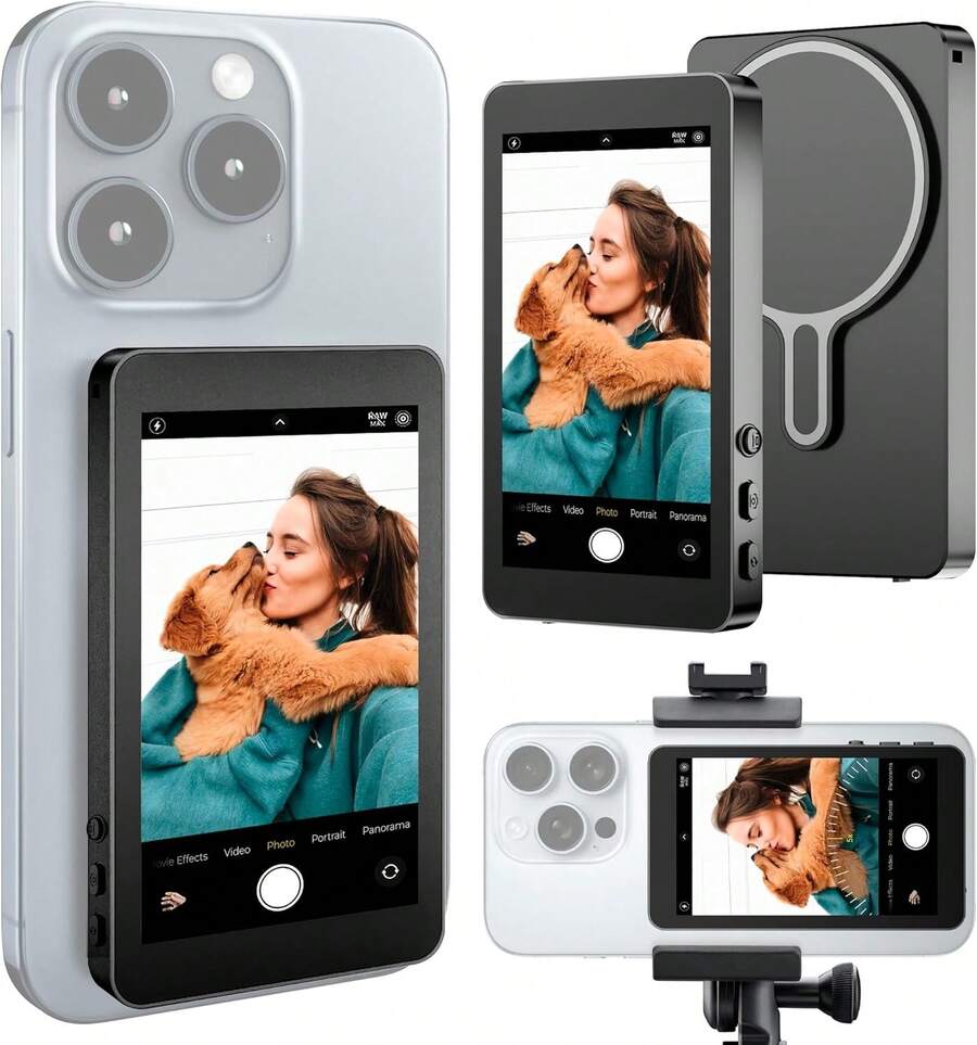 Vlog Selfie Monitor Screen For Phone & Android – Wireless Display With Screen Mirroring For Phone, Remote Selfie Camera Tool, Magnetic Mount, Mag , Mirror For   Vlogging Recording - 1 - Xem 1