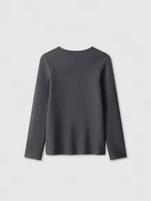 V-Neck Solid Color Casual Knit Sweater With Metal Buttons, Suitable For Spring/Autumn/Winter - Dark Grey - View 2