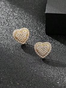Cubic Zirconia Heart Decor Stud Earrings For Women For Party Banquet Wedding - 銀 - 查看 6