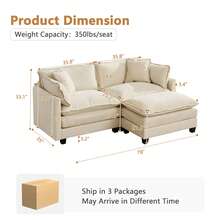 mikibama Modern Modular Sectional Sofa, 78" Upholstered Chenille Loveseat With Movable Ottoman Comfy L-Shaped Sofa, Oversized Deep Seat Cloud Couch With 2 Throw And Arm Pillows For Living Room, Beige - Beige Loveseat +1 Ottoman - 查看 10