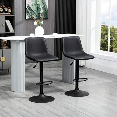 HOMCOM Adjustable Bar Stools Set Of 2, Swivel Barstools With Back And Footrest, Faux Leather Counter Height Bar Chairs For Kitchen, Dining Room, Bar, Grey