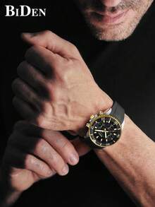 1 Đồng hồ nam BIDEN có vành lặn, chức năng bấm giờ, chống nước, thiết kế phát sáng, dây cao su, lịch ngày dạng kim thể thao thanh lịch - màu đen - Xem 4