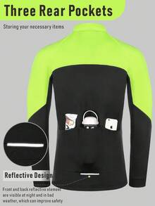 LEOPATRIX Men's Warm Cycling Jacket, Long Sleeve, 3 Pockets, Thermal Lined, Windproof, Reflective, Cold-Resistant - Mustard Yellow - View 4