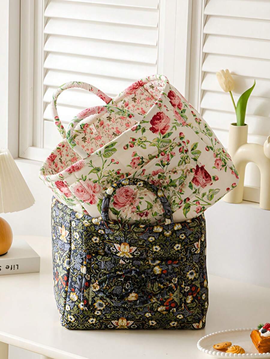 1 Stück Ditsy Blumen Baby Windel Aufbewahrungskorb, tragbar & faltbar, ideal zum Aufbewahren von Windeln, Spielsachen & Zubehör, unverzichtbar für Babys Reisen