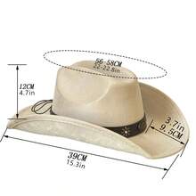 Sombrero de vaquera para hombre y mujer, sombrero Fedora de ala ancha con remaches y cinturón, sombrero de lana de fieltro, gorra de jazz para fiesta - Camel - Ver 7