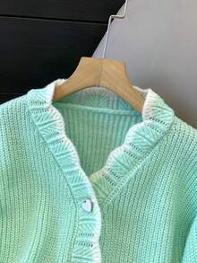 JIANHU Fresh V-Neck Loose Short Knit Cardigan, Spring/Autumn - Mint Green - View 5
