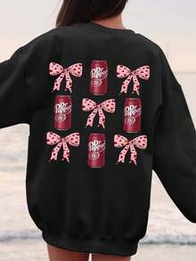 Bows And Soda Cans  Print Women's Sweatshirt, Round Neck Casual Sweatshirt, Suitable For Winter And Autumn, Women's Tops - Black - View 3