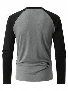 Men's Casual Contrast Color V-Neck Raglan Sleeve T-Shirt, Loose Fit Versatile All-Match Tee For Daily Wear & Sports, Spring/Autumn - Dark Grey - View 2