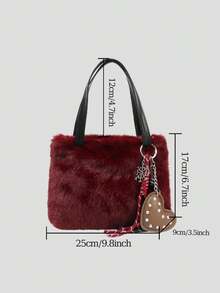 BAILEE Fashionable Elegant Versatile Soft Smooth Solid Color Artificial Ferret Plush Cloud Bag Fried Dough Twists Double Handle Magnetic Suction Women's Handbag White-Collar Workers Perfect For College&Work&Business&Commute&Outdoors&Travel&Outings&Office&Perfect For Work&Shopping&Gifts To Friends - Burgundy - View 10