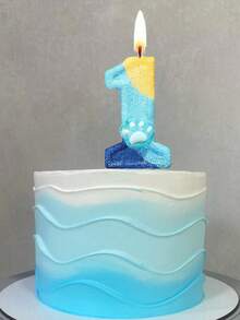 蓝黄相间的狗爪印、猫爪印、数字0-9宠物纪念日、生日派对蛋糕装饰蜡烛 - 彩色 - 查看 4