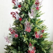 1 pieza, Ramas de pino con escarcha artificial y bayas, recortes de árbol de Navidad, ramas de cedro de Navidad para coronas y decoración navideña, tallos de árbol de Navidad de plástico para manualidades DIY