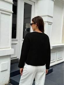 FOR BEAUTY Autumn And Winter New Solid Color Single Breasted Round Neck Ribbed Long Sleeved Knitted Sweater Women's Top, Fashionable, Simple, Gentle, Atmospheric, Slim Fitting Temperament Suitable For Daily Commuting Sweater Coat , Women's Clothing Chic Autumn New Year