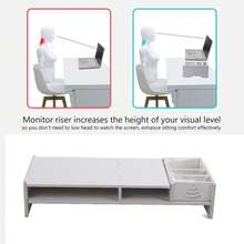 Computer Desktop Monitor Stand Laptop TV Display Screen Riser Shelf White, 49*21*11cm - White - View 4