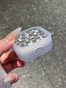 1 pieza Funda de auricular con impresión UV de cara sonriente gris gruesa, compatible con auriculares Bluetooth de Apple, cubierta transparente clara