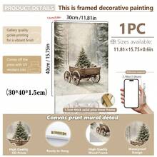 1 szt., płótno ścienne, dekoracje świąteczne, oprawione ozdoby świąteczne, śnieżny zimowy krajobraz, Święty Mikołaj, wystrój świąteczny w stylu rustykalnym, wystrój bożonarodzeniowy w stylu vintage, bałwan, choinka, pociąg świąteczny, dekoracja pokoju bożonarodzeniowego, wystrój salonu