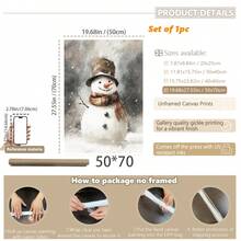 1 szt., płótno ścienne, dekoracje świąteczne, oprawione ozdoby świąteczne, śnieżny zimowy krajobraz, Święty Mikołaj, wystrój świąteczny w stylu rustykalnym, wystrój bożonarodzeniowy w stylu vintage, bałwan, choinka, pociąg świąteczny, dekoracja pokoju bożonarodzeniowego, wystrój salonu