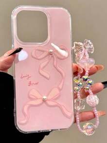 Funda de teléfono con lazo 3D y perlas, estilo lindo y elegante, compatible con iPhone 17 Air 16 15 13 Pro Max 14 11 12 Plus, diseño Kawaii rosa, a prueba de golpes