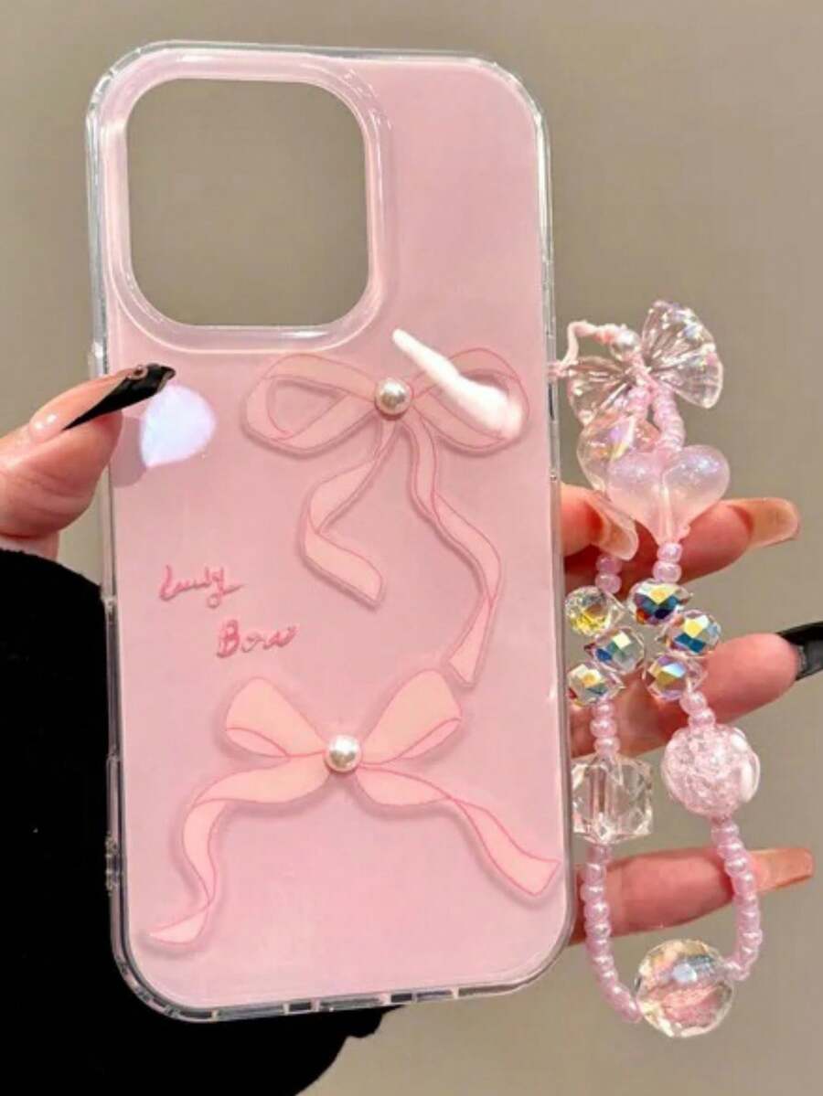 Funda de teléfono con lazo 3D y perlas, estilo lindo y elegante, compatible con iPhone 17 Air 16 15 13 Pro Max 14 11 12 Plus, diseño Kawaii rosa, a prueba de golpes