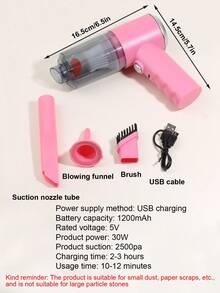 1pc 12.7" Cordless Handheld Vacuum Cleaner, Portable, Rechargeable, Wet & Dry Use, 1200mAh Lithium Battery, Ideal For Pet Hair, Home, Car And Desktop Cleaning (Suitable For Fine Dust, Particles, Paper Scraps) - Multicolor - View 16