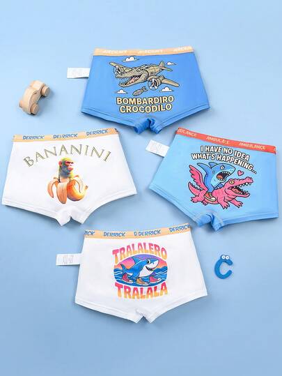 4pcs/Set Boys' Cartoon Print Underwear, School Boy Lingerie With Funny Pattern