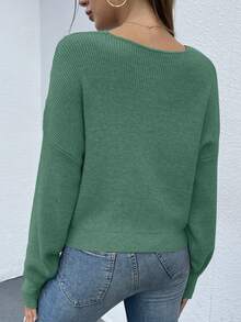 Women's Sexy Sweater V Neck Off Shoulder Long Sleeve Cross Wrapped Front Knit Sweater Fall Autumn Winter Street Party Club Night Out Valentine Top Outfits - 軍綠色 - 查看 2