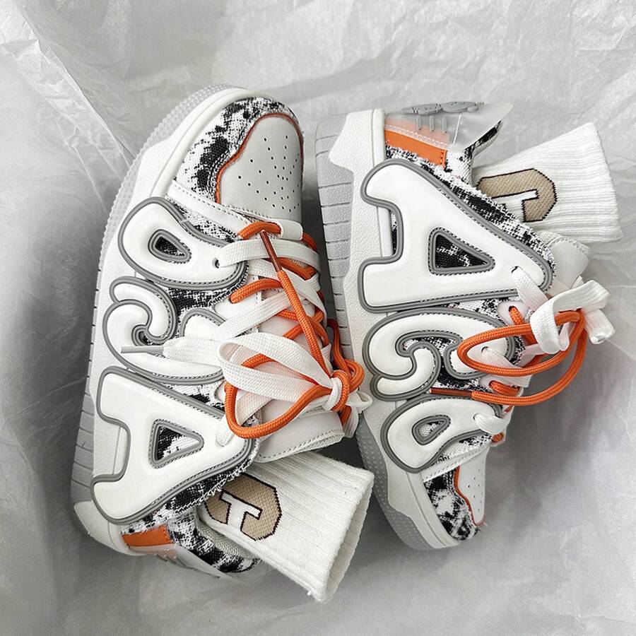 Massage, Height Increase, Deodorization, Shock Absorption High Street Men's Loafers Thick Sole Versatile Casual Shoes Hop Couple Skate Shoes - 白灰 - 查看 1