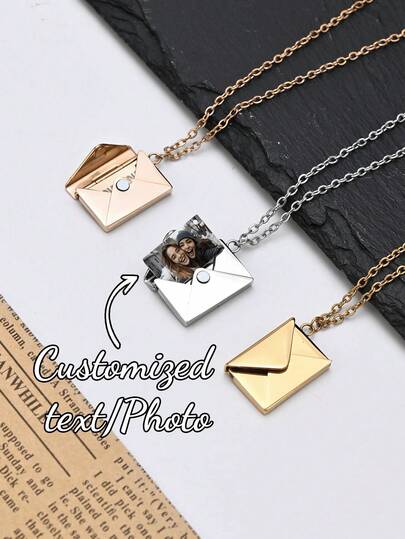 1pc Customizable Necklace, Custom Fashion Necklace, Personalized Envelope Locket Necklace With Customized Name/Message And Family/Pet/Couple Photo, Suitable For Birthday/Valentine/Anniversary, Perfect As Gift For Weddings, For Father's Day Valentines, High School Senior High School Students, College Students, University Students, Freshman, Sophomore, Underclassmen,Customized Fashion Photo Necklaces,Look Glamour