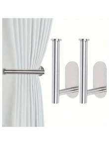 Conjunto de 2 prendedores de cortina adesivos sem furos - Suportes modernos em aço inoxidável para varão, prendedores de cortina para parede, ideais para sala de estar, quarto ou escritório, acabamento branco/dourado/preto, design minimalista e duráveis. - Multicolorido - Ver 8