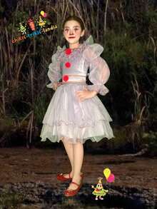 Disfraz para Niña, Eso it Payasa Terror Halloween it para Niña, Conjunto Delux - Gris - Ver 3