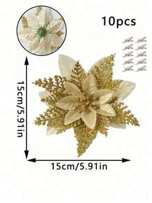 10 件闪光人造花头圣诞树花环 DIY 装饰品 适用于圣诞节、婚礼派对、节日装饰（金色）、圣诞节 - 10PCS金色花頭 - 查看 6