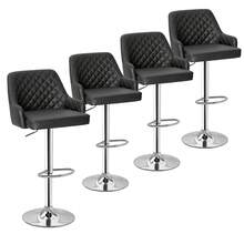 VECELO Set Of 4 PU Leather Bar Stools With Arms & Footrest - 22.1"-30.3" Adjustable Swivel Stools, 330lb Heavy Duty Kitchen Island Stools - Diamond check - 查看 13