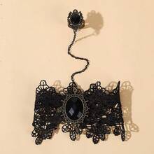 1 Piece, Dark Style Niche Design, Lace Rose, Finger Bracelet, Retro Gothic Lolita Flower Bracelet, - 黑色 - 查看 7