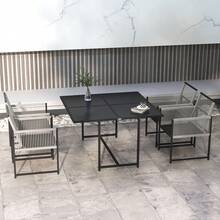 Outsunny 5 Pieces Garden Dining Set, Outdoor Patio Cube Set, 4 Seater Outdoor Table And Chairs With Foldable Backrest, Tempered Glass Top, Handwoven Rope For Poolside, Space-Saving, Light Grey - Light Grey - View 1