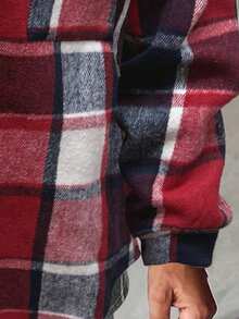 Women's Plaid Retro Casual Hooded Jacket - Red - View 4