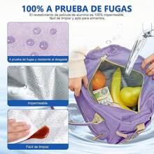 Loncheras para mujer y hombre, Lonchera termica de gran capacidad, impermeable y a prueba de fugas, adecuado para oficinas, campamentos, picnics(Negro) - Morado - Ver 9