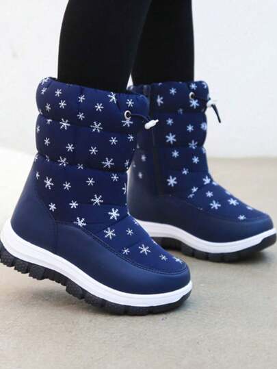 Children's Winter New Boots, Boys & Girls Thick Warm Snow Boots, Snowflake Decor, Anti-Slip Soft Sole Outdoor Winter Boots