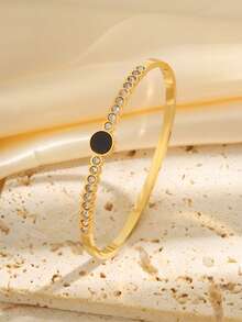 1 pieza Brazalete clásico de acero inoxidable bellamente brillante con disco incrustado de circonita sintética de colores, para uso diario de hombres, mujeres y parejas, ideal como regalo de vacaciones