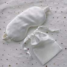 1 Set Of Imitation Silk Eye Mask Double-Sided Nap Light-Blocking Breathable Eye Mask With Cloth Bag Packaging - 白色 - 查看 12