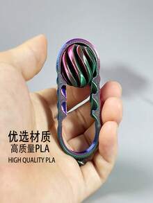 1pc Stress Relief Finger Spinner Spiral Fidget Toy Keychain, Dual-Color Swirl Design - Multicolor - View 9