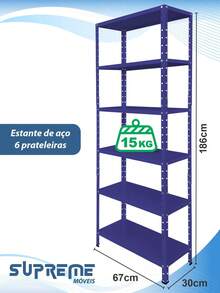 6-Shelf Adjustable Steel Shelf 30x67cm Multipurpose, Various Colors - Bic Blue - View 1